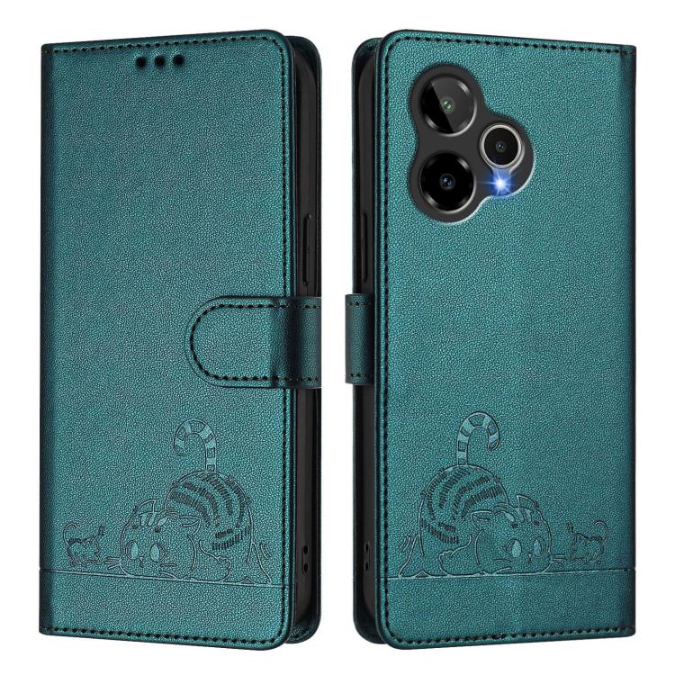 For Cricket Icon Plus 2026 / Icon 7 5G Cat Rat Embossed Pattern RFID Leather Phone Case with Lanyard