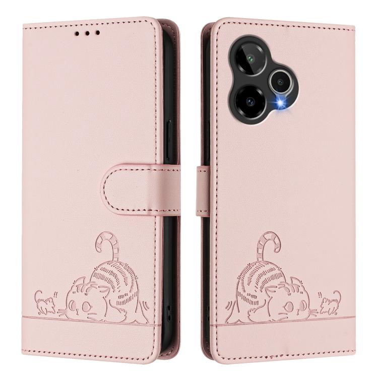 For AT&T Verge 2 Cat Rat Embossed Pattern RFID Leather Phone Case with Lanyard