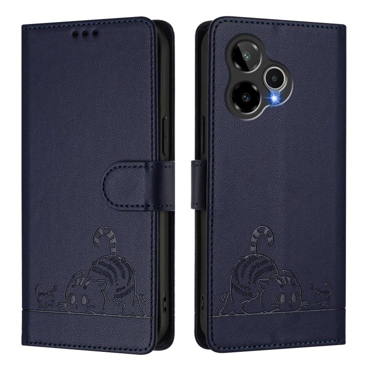 For AT&T Verge 2 Cat Rat Embossed Pattern RFID Leather Phone Case with Lanyard