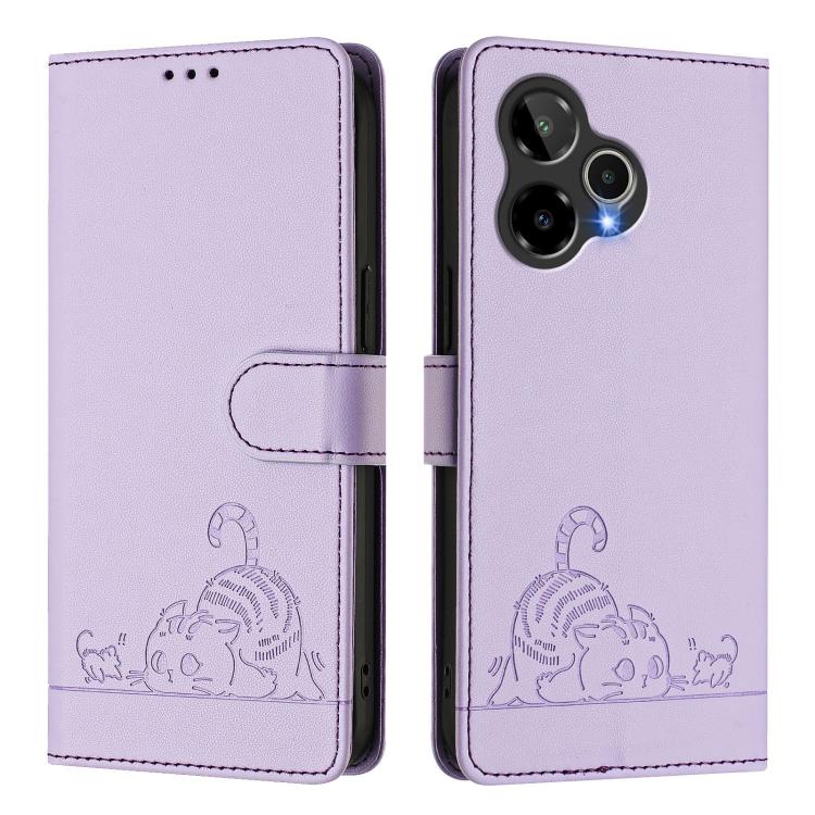 For AT&T Verge 2 Cat Rat Embossed Pattern RFID Leather Phone Case with Lanyard
