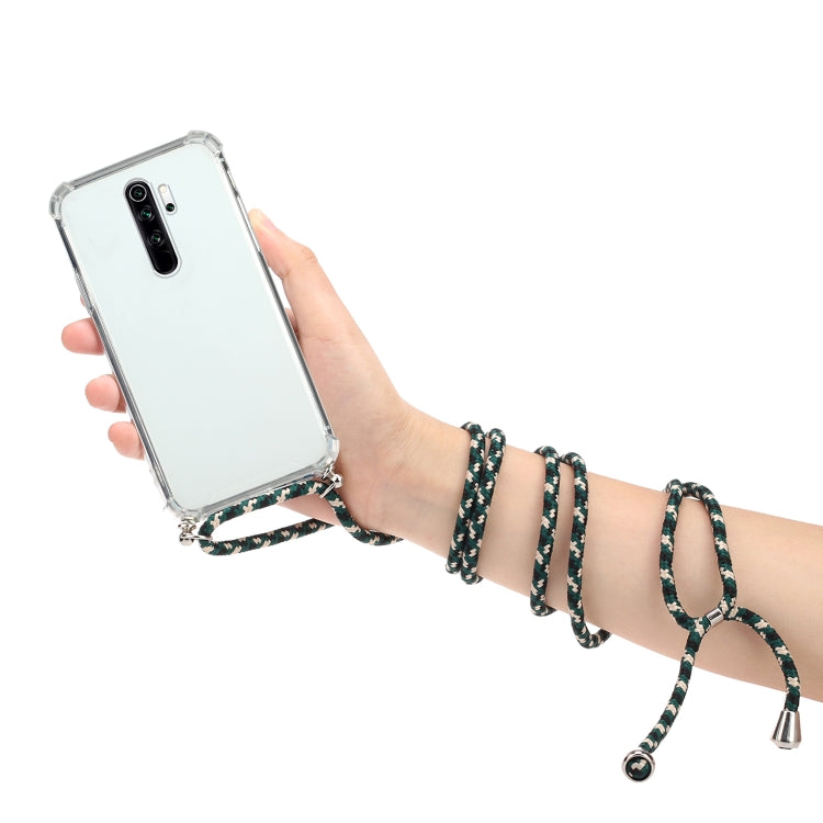 For Xiaomi Redmi 9 Four-Corner Shockproof Transparent TPU Protective Case with Lanyard
