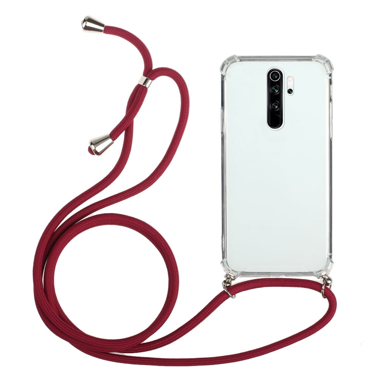 For Xiaomi Redmi 9 Four-Corner Shockproof Transparent TPU Protective Case with Lanyard