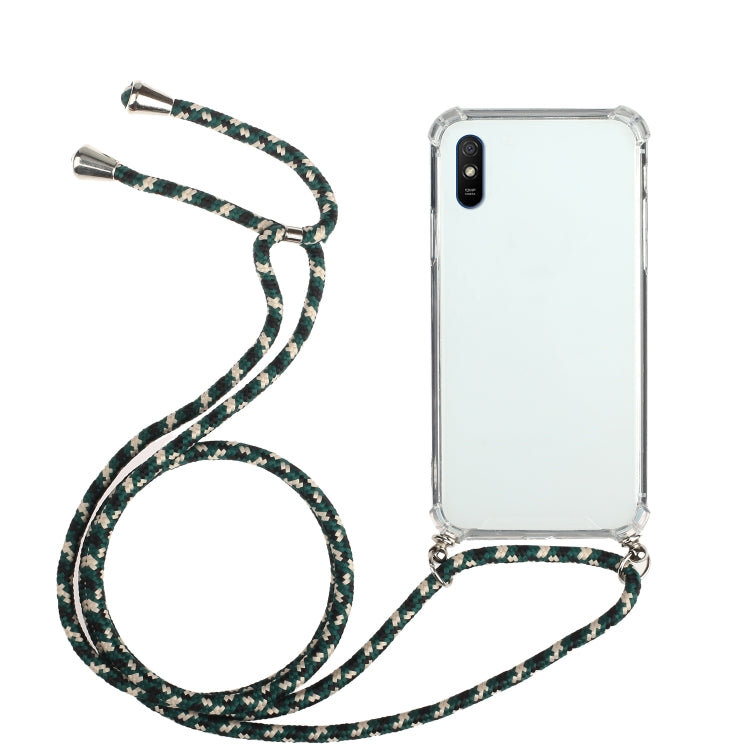 For Xiaomi Redmi 9A Four-Corner Shockproof Transparent TPU Protective Case with Lanyard