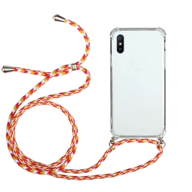 For Xiaomi Redmi 9A Four-Corner Shockproof Transparent TPU Protective Case with Lanyard