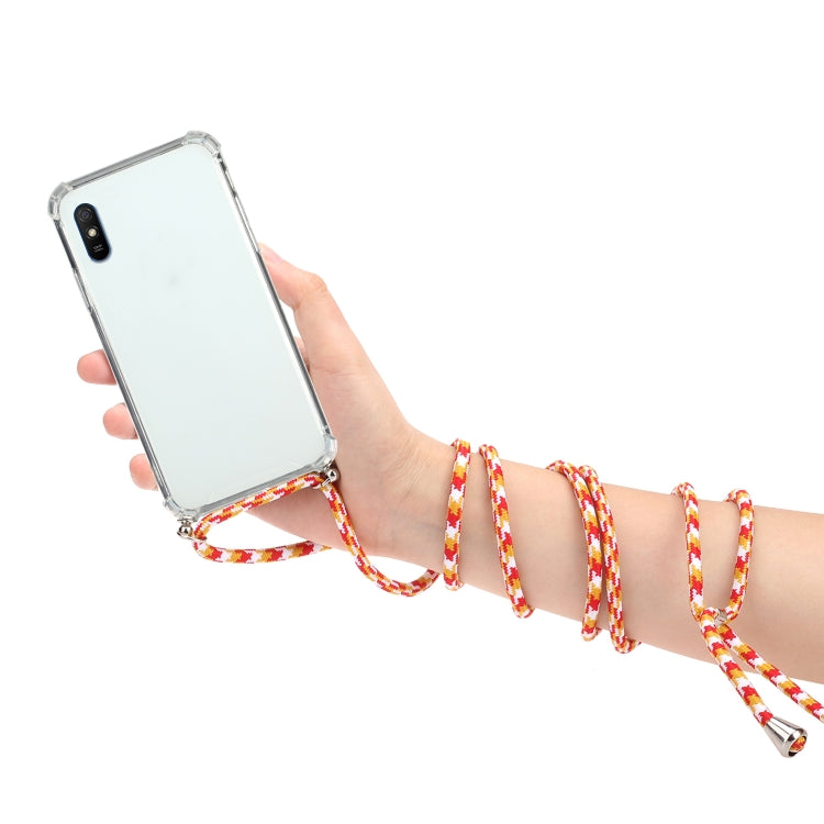 For Xiaomi Redmi 9A Four-Corner Shockproof Transparent TPU Protective Case with Lanyard