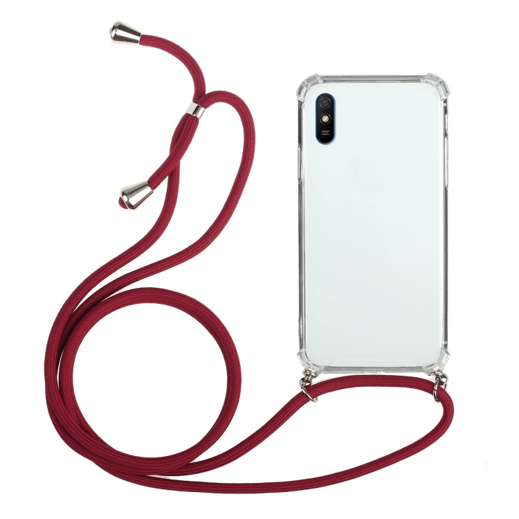 For Xiaomi Redmi 9A Four-Corner Shockproof Transparent TPU Protective Case with Lanyard