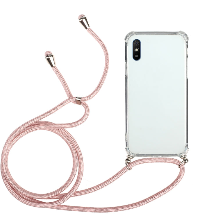 For Xiaomi Redmi 9A Four-Corner Shockproof Transparent TPU Protective Case with Lanyard