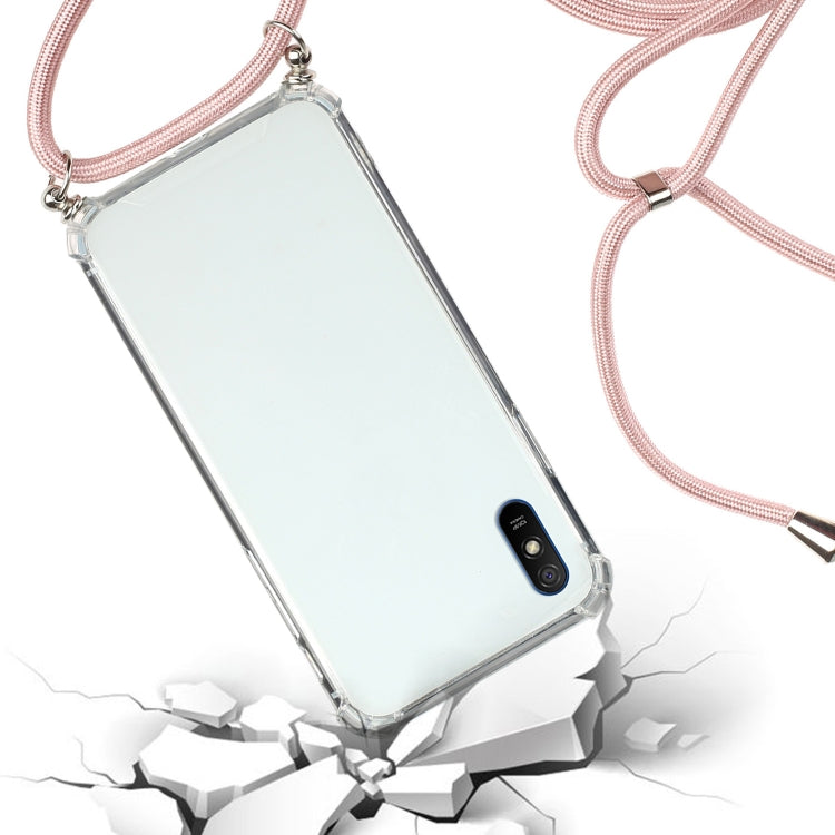 For Xiaomi Redmi 9A Four-Corner Shockproof Transparent TPU Protective Case with Lanyard