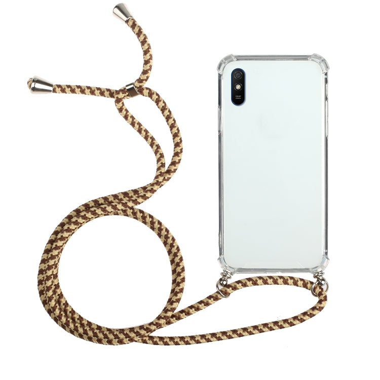 For Xiaomi Redmi 9A Four-Corner Shockproof Transparent TPU Protective Case with Lanyard