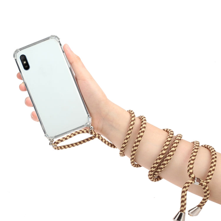 For Xiaomi Redmi 9A Four-Corner Shockproof Transparent TPU Protective Case with Lanyard