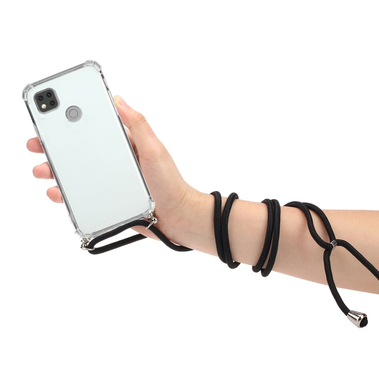 For Xiaomi Redmi 9C Four-Corner Shockproof Transparent TPU Protective Case with Lanyard