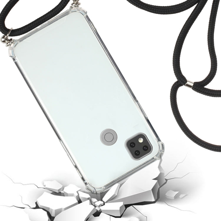 For Xiaomi Redmi 9C Four-Corner Shockproof Transparent TPU Protective Case with Lanyard