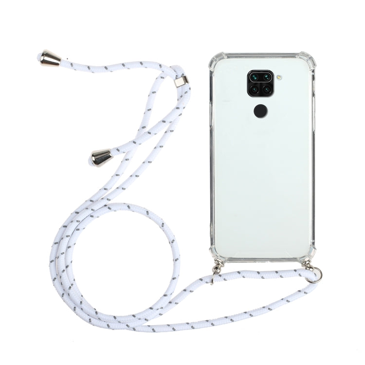 For Xiaomi Redmi Note 9 Four-Corner Shockproof Transparent TPU Protective Case with Lanyard