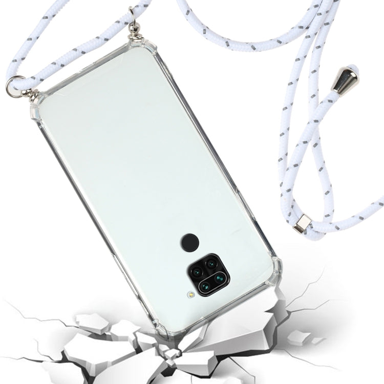 For Xiaomi Redmi Note 9 Four-Corner Shockproof Transparent TPU Protective Case with Lanyard