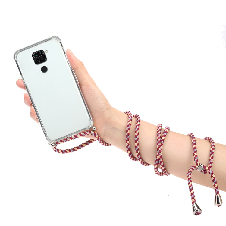 For Xiaomi Redmi Note 9 Four-Corner Shockproof Transparent TPU Protective Case with Lanyard