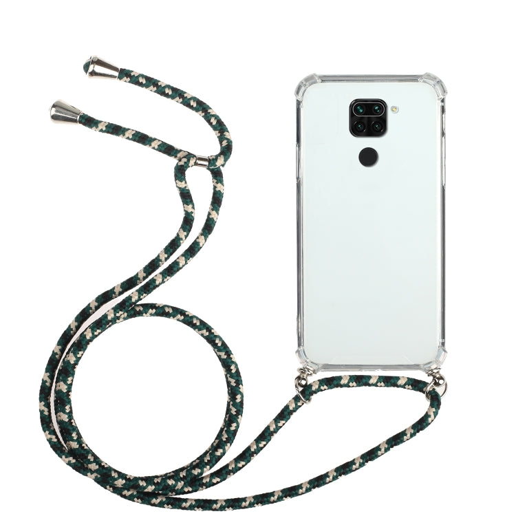 For Xiaomi Redmi Note 9 Four-Corner Shockproof Transparent TPU Protective Case with Lanyard