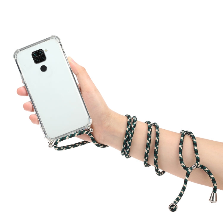 For Xiaomi Redmi Note 9 Four-Corner Shockproof Transparent TPU Protective Case with Lanyard