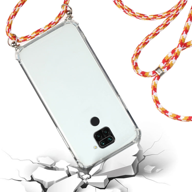 For Xiaomi Redmi Note 9 Four-Corner Shockproof Transparent TPU Protective Case with Lanyard