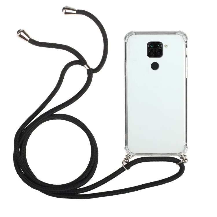 For Xiaomi Redmi Note 9 Four-Corner Shockproof Transparent TPU Protective Case with Lanyard