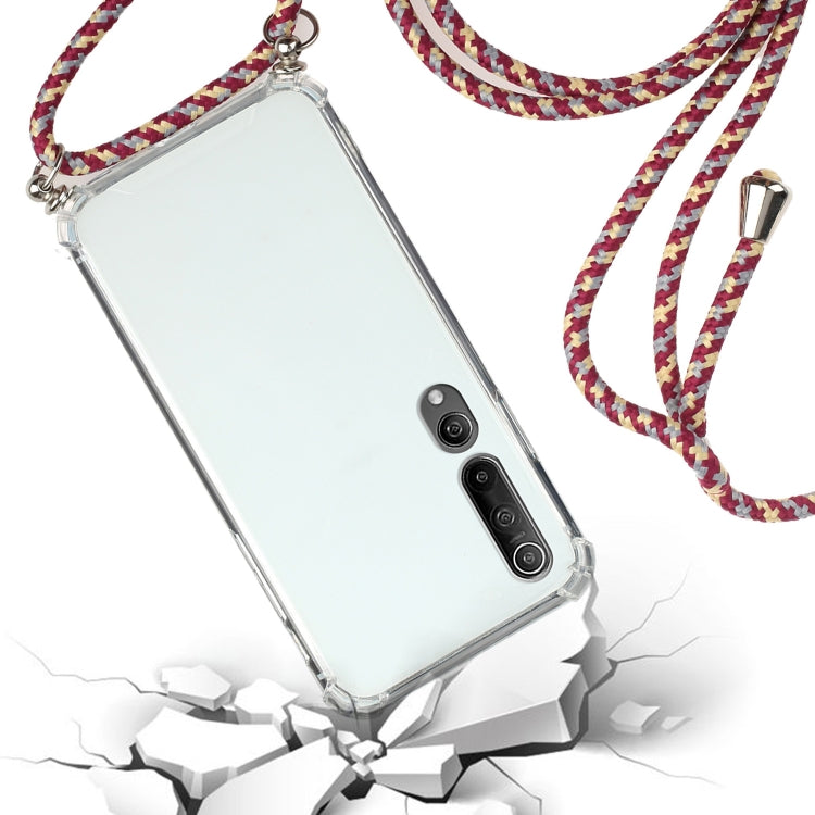 For Xiaomi Mi 10 Four-Corner Shockproof Transparent TPU Protective Case with Lanyard
