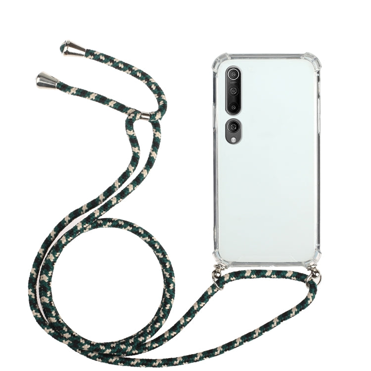 For Xiaomi Mi 10 Four-Corner Shockproof Transparent TPU Protective Case with Lanyard