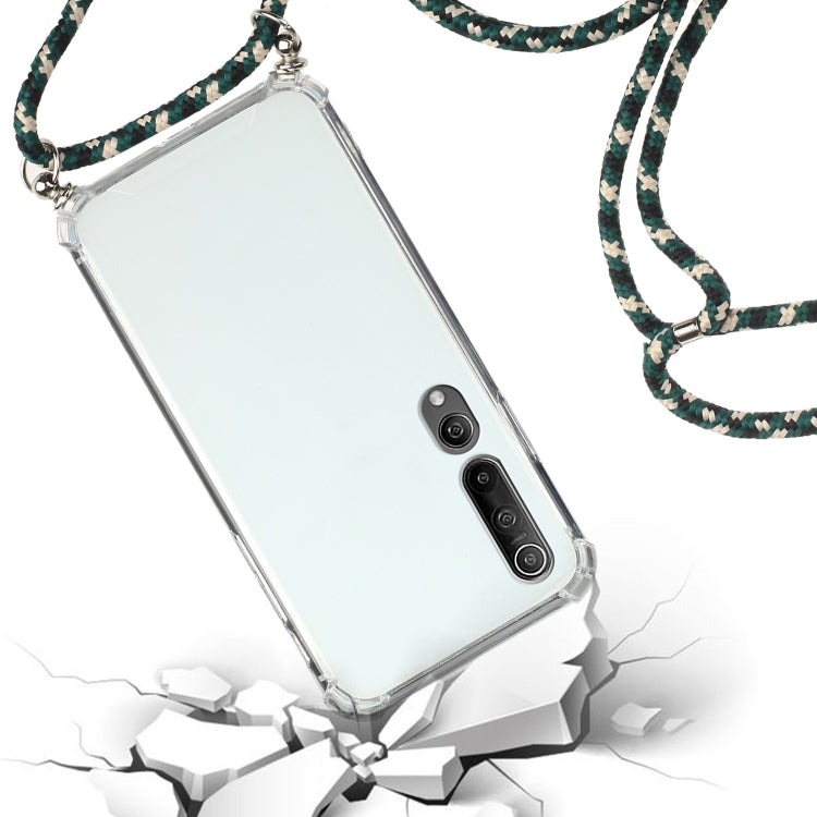 For Xiaomi Mi 10 Four-Corner Shockproof Transparent TPU Protective Case with Lanyard