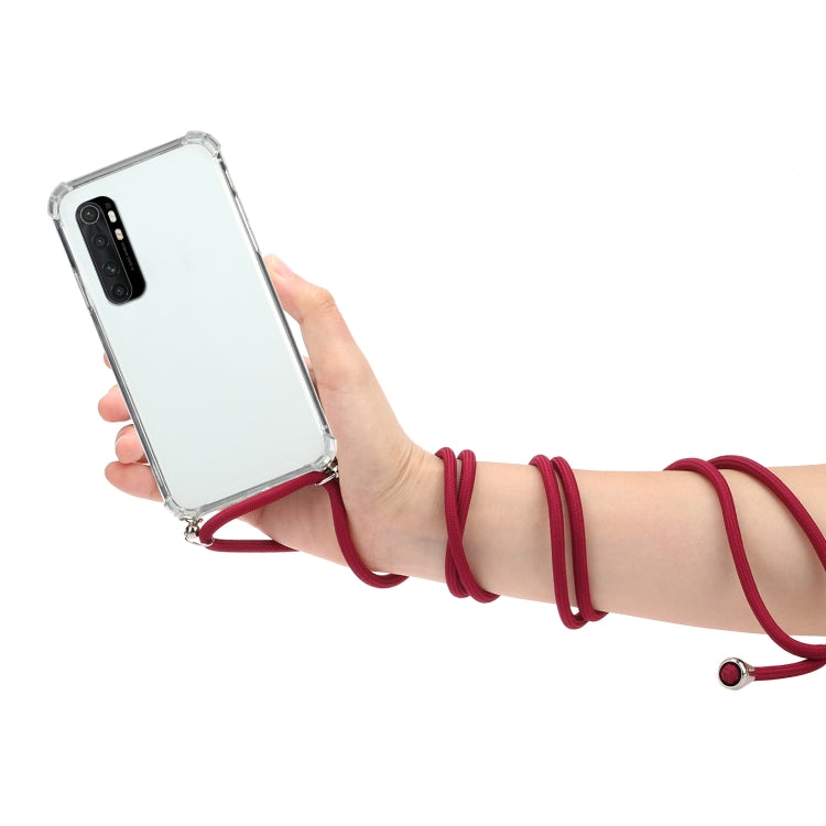 For Xiaomi Mi Note 10 Lite Four-Corner Shockproof Transparent TPU Protective Case with Lanyard