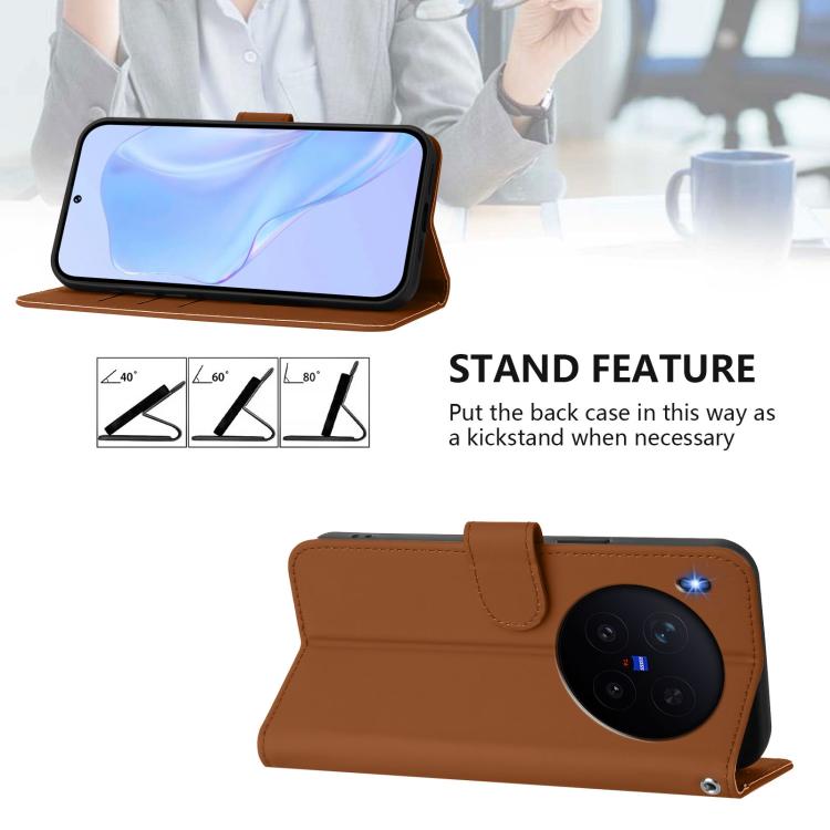 For vivo X300 Skin Feel Solid Color Leather Phone Case with Lanyard