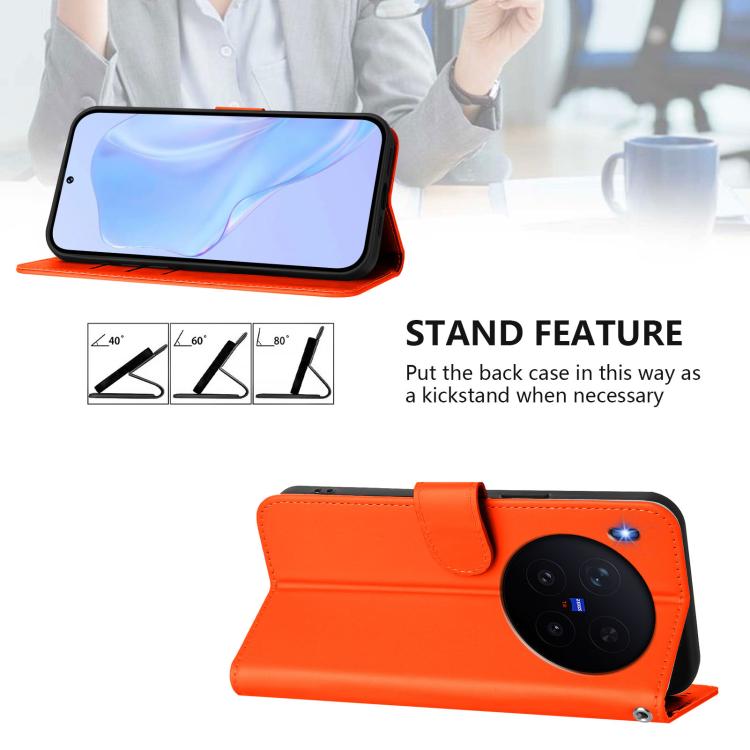 For vivo X300 Skin Feel Solid Color Leather Phone Case with Lanyard