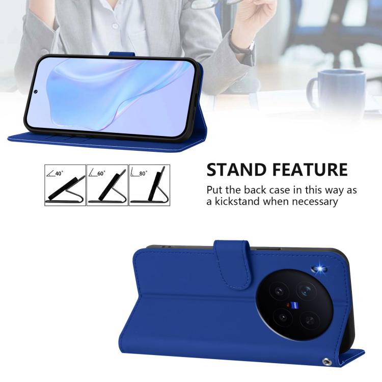 For vivo X300 Skin Feel Solid Color Leather Phone Case with Lanyard