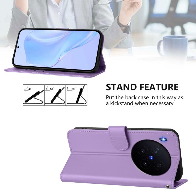 For vivo X300 Skin Feel Solid Color Leather Phone Case with Lanyard