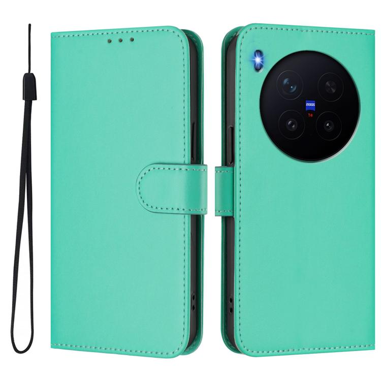 For vivo X300 Skin Feel Solid Color Leather Phone Case with Lanyard