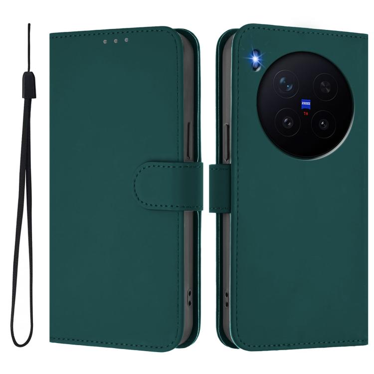 For vivo X300 Skin Feel Solid Color Leather Phone Case with Lanyard