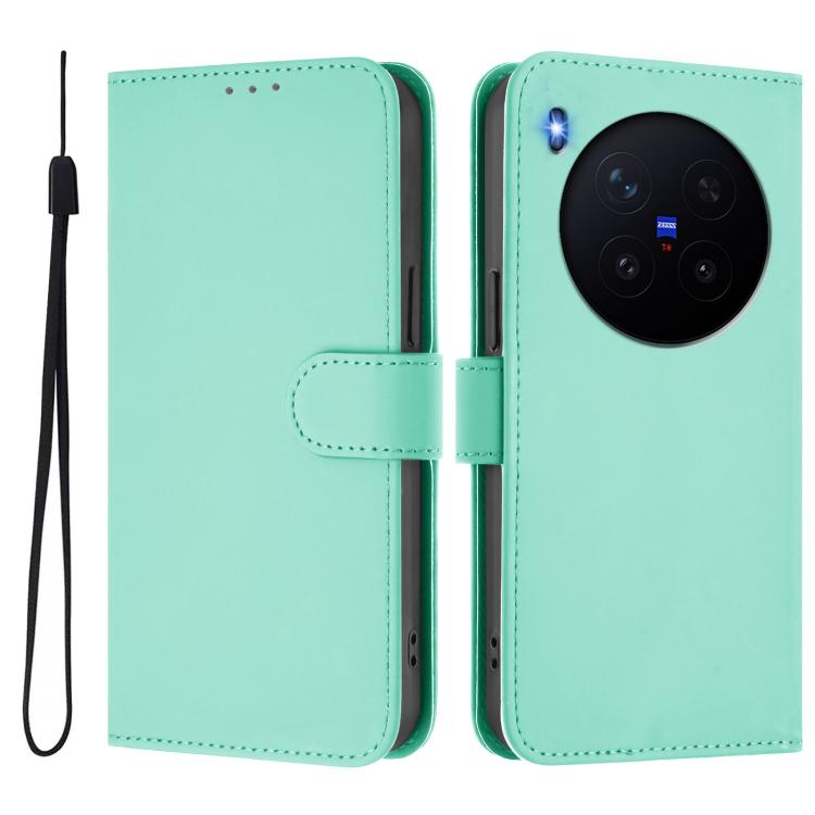 For vivo X300 Skin Feel Solid Color Leather Phone Case with Lanyard