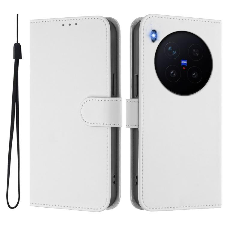 For vivo X300 Skin Feel Solid Color Leather Phone Case with Lanyard