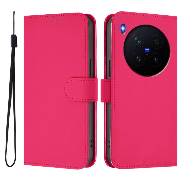 For vivo X300 Skin Feel Solid Color Leather Phone Case with Lanyard