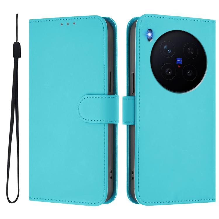 For vivo X300 Skin Feel Solid Color Leather Phone Case with Lanyard