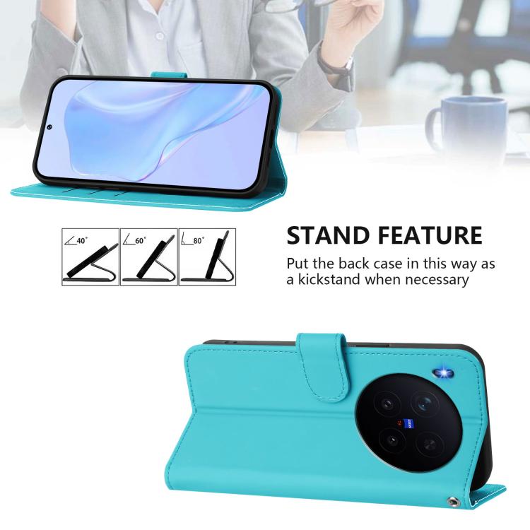 For vivo X300 Skin Feel Solid Color Leather Phone Case with Lanyard