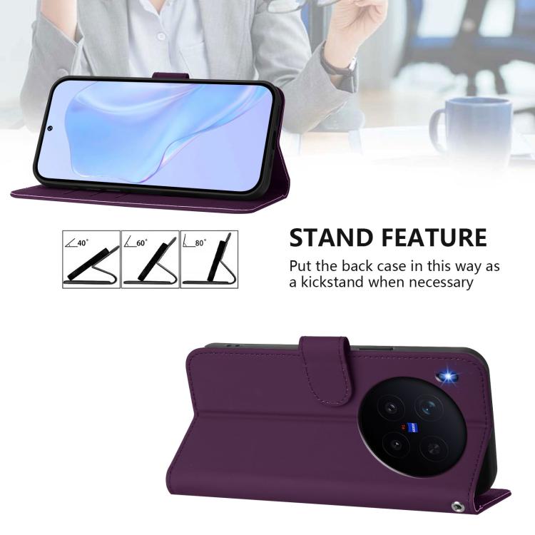 For vivo X300 Skin Feel Solid Color Leather Phone Case with Lanyard