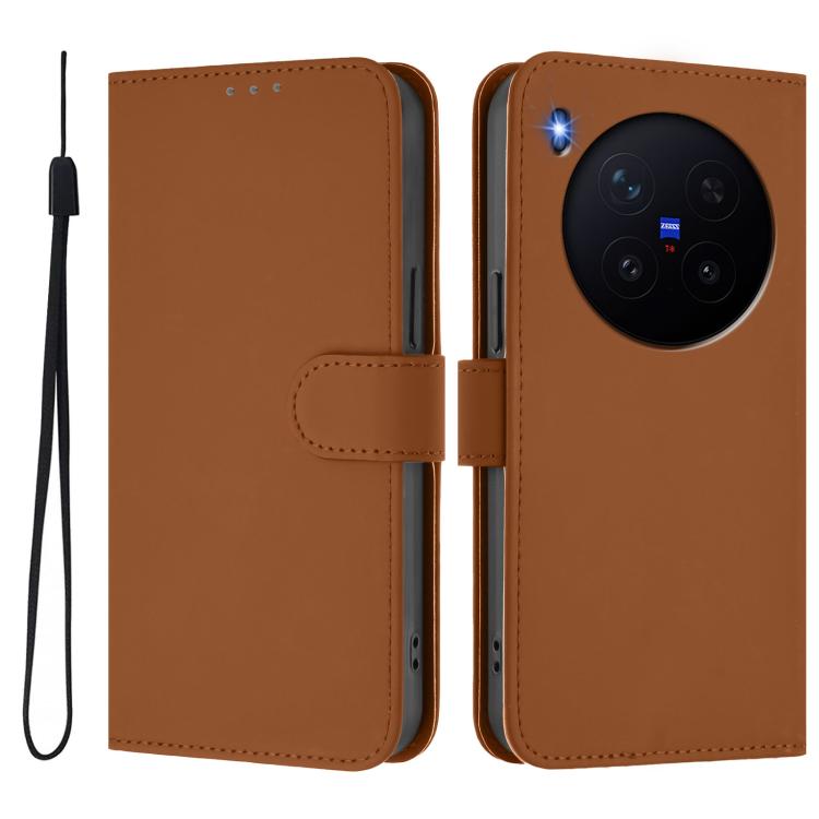 For vivo X300 Pro Skin Feel Solid Color Leather Phone Case with Lanyard