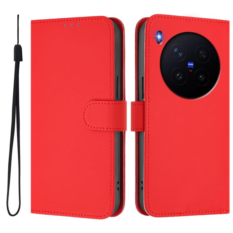 For vivo X300 Pro Skin Feel Solid Color Leather Phone Case with Lanyard