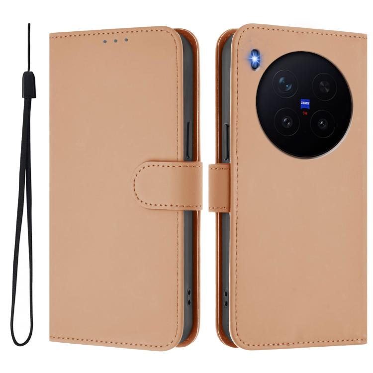 For vivo X300 Pro Skin Feel Solid Color Leather Phone Case with Lanyard