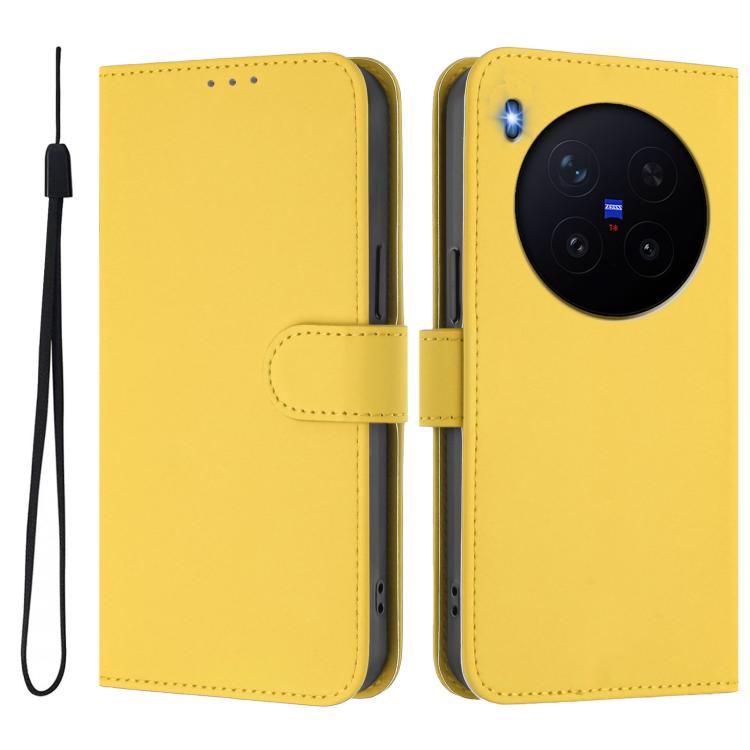 For vivo X300 Pro Skin Feel Solid Color Leather Phone Case with Lanyard