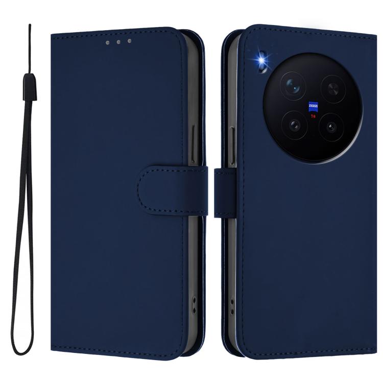 For vivo X300 Pro Skin Feel Solid Color Leather Phone Case with Lanyard