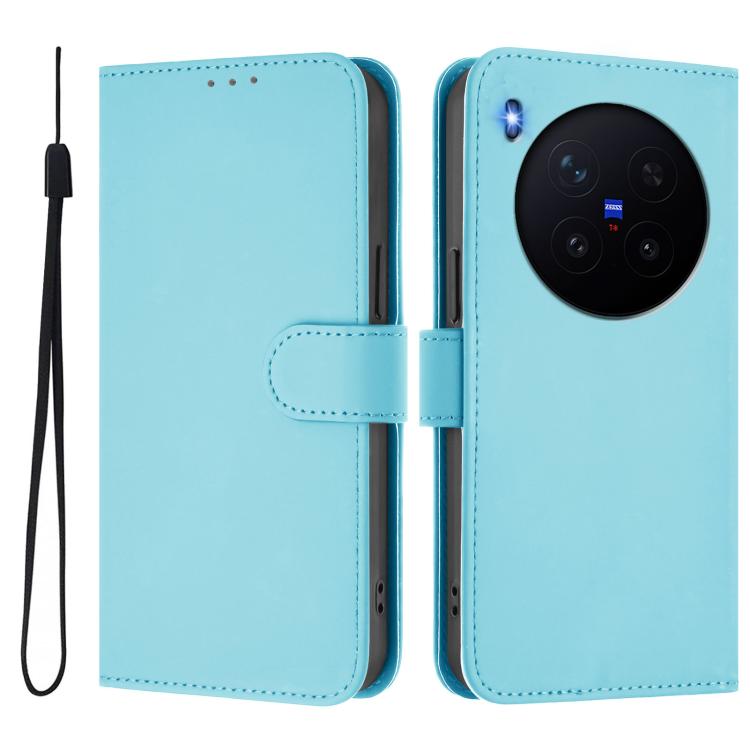 For vivo X300 Pro Skin Feel Solid Color Leather Phone Case with Lanyard