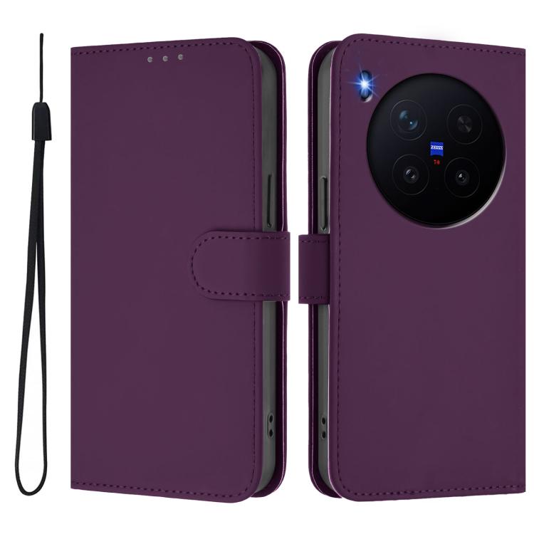 For vivo X300 Pro Skin Feel Solid Color Leather Phone Case with Lanyard