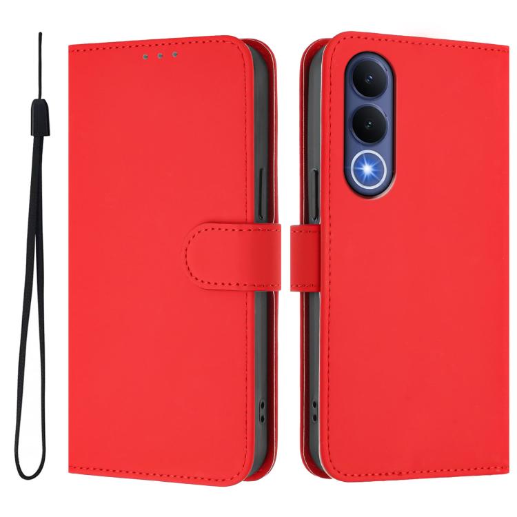 For vivo V70 FE 5G Skin Feel Solid Color Leather Phone Case with Lanyard