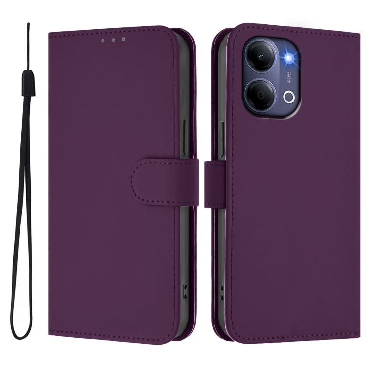 For vivo Y21 5G 2026 Global / Y05 4G Skin Feel Solid Color Leather Phone Case with Lanyard