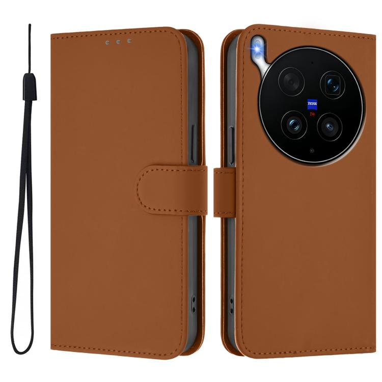 For vivo X300 Ultra Skin Feel Solid Color Leather Phone Case with Lanyard