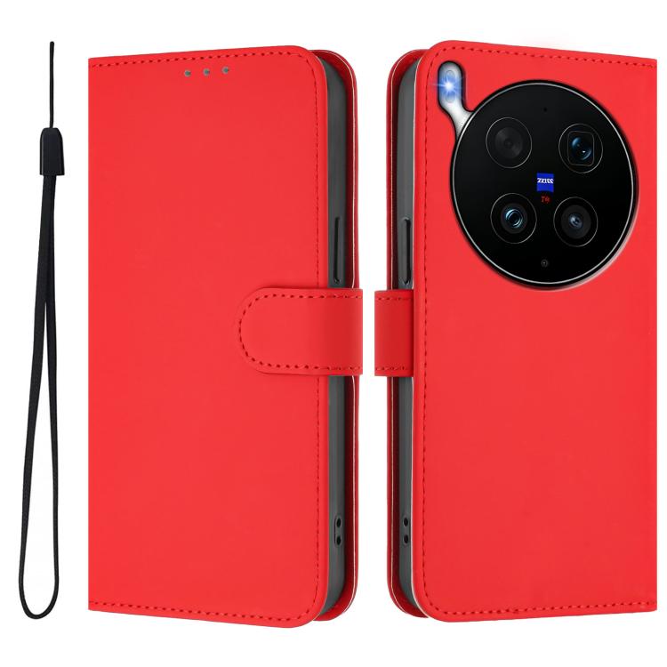 For vivo X300 Ultra Skin Feel Solid Color Leather Phone Case with Lanyard